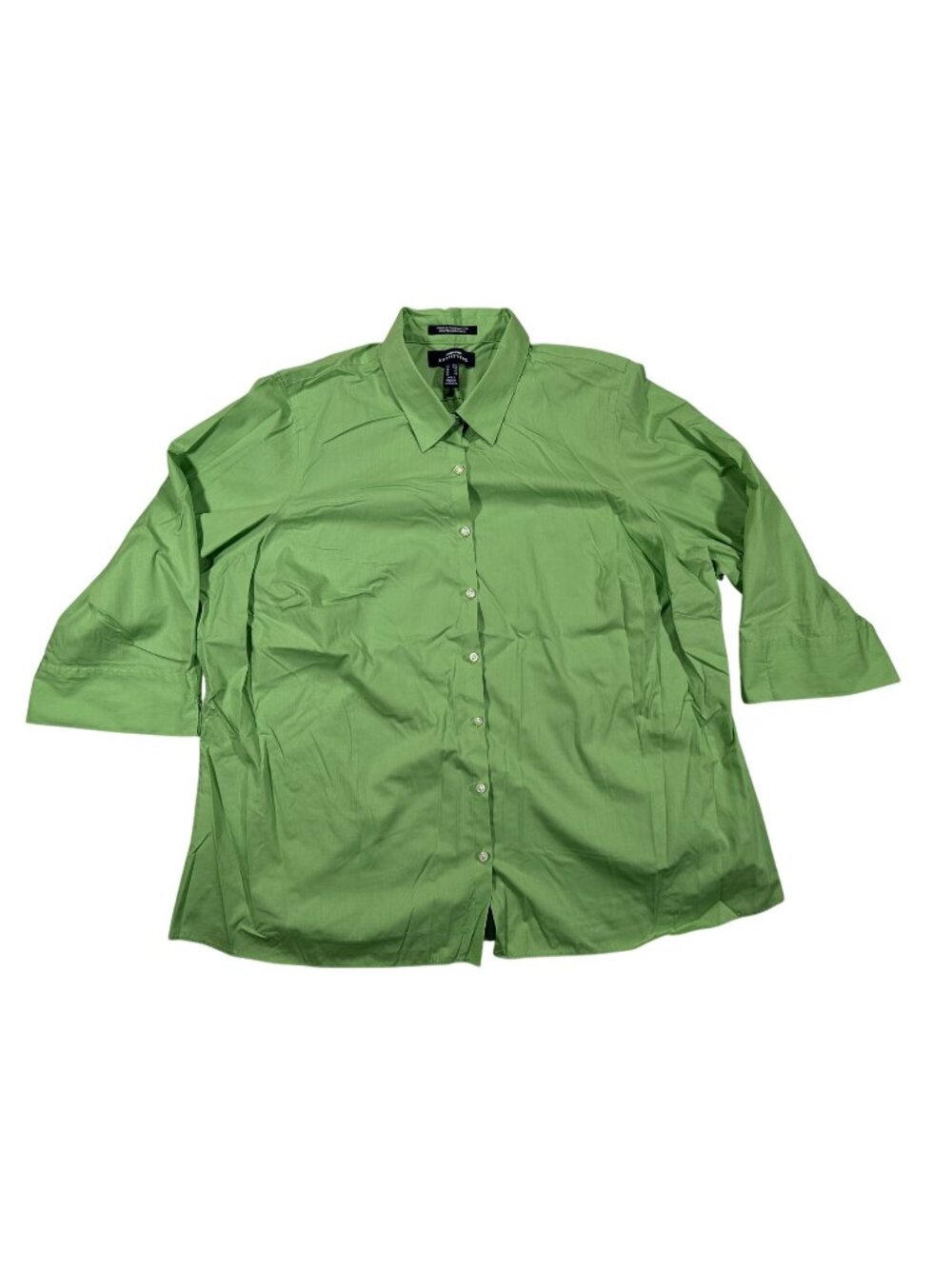 Lands End Womens 24W Green Broadcloth Wrinkle-Free Button-Down Shirt 3/4 Sleeve